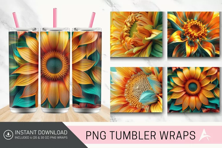3D Vibrant Sunflower Tumbler wrap
