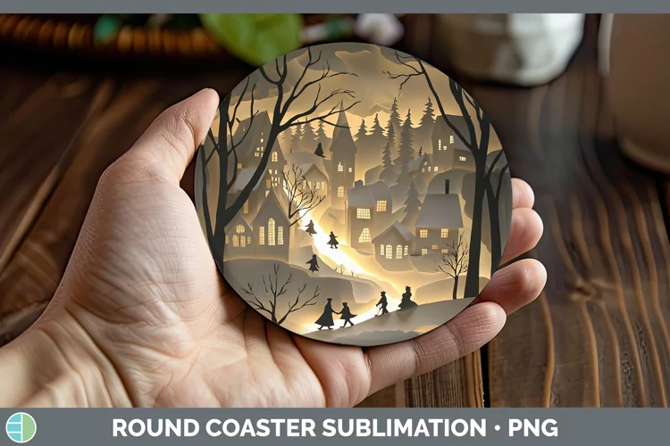 3D Village Round Coaster Sublimation Coaster Designs
