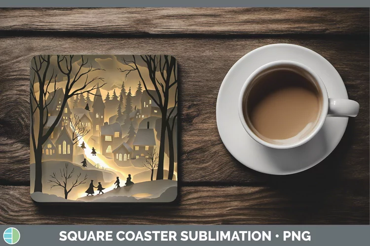 3D Village Square Coaster Sublimation Coaster Designs