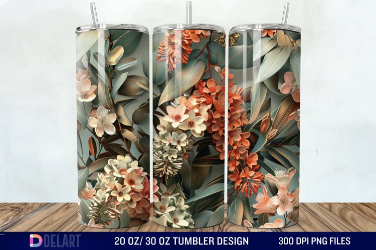 3D Vintage Acacia Flowers Tumbler Wrap example image 1
