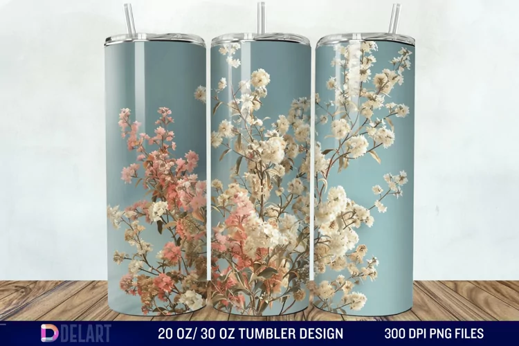 3D Vintage Acacia Flowers Tumbler Wrap