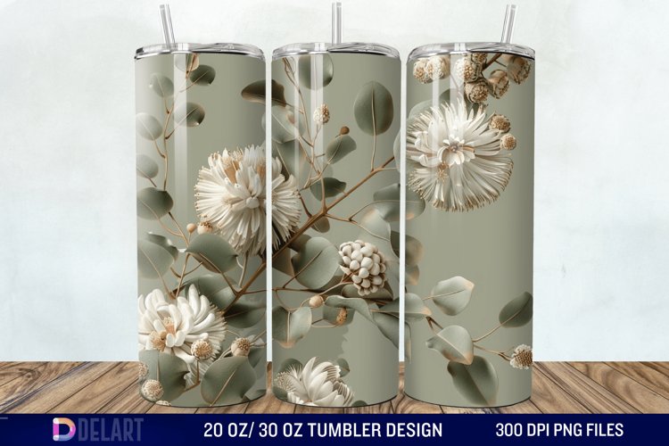 3D Vintage Acacia Flowers Tumbler Wrap example image 1