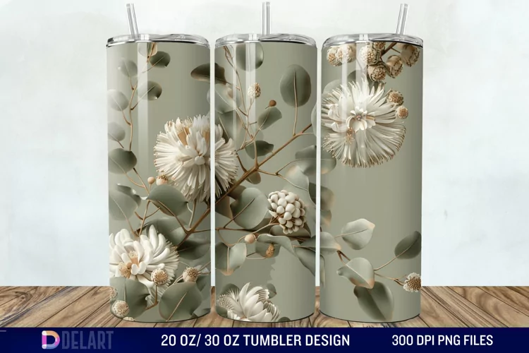 3D Vintage Acacia Flowers Tumbler Wrap