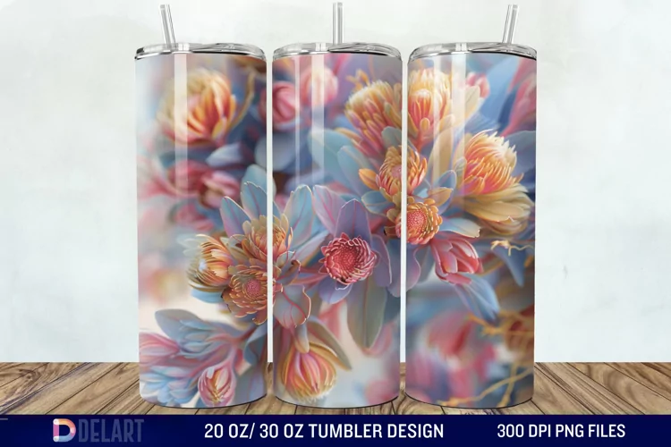 3D Vintage Acacia Flowers Tumbler Wrap