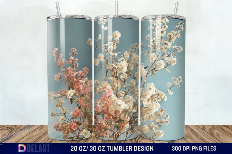 3D Vintage Acacia Flowers Tumbler Wrap example image 1