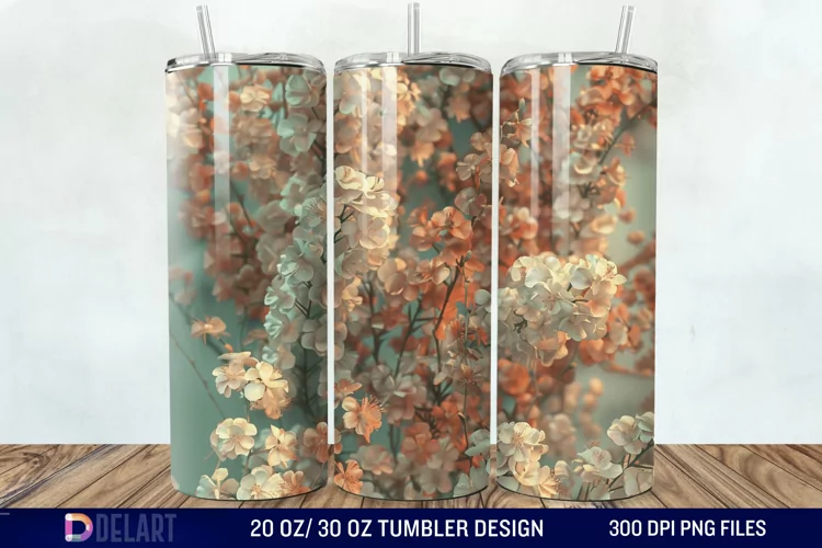 3D Vintage Acacia Flowers Tumbler Wrap