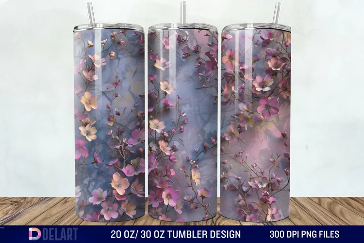 3D Vintage Acacia Flowers Tumbler Wrap