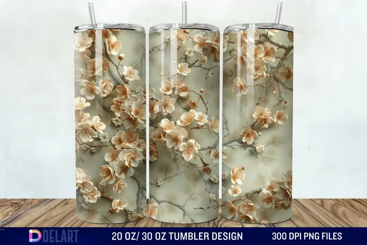 3D Vintage Acacia Flowers Tumbler Wrap