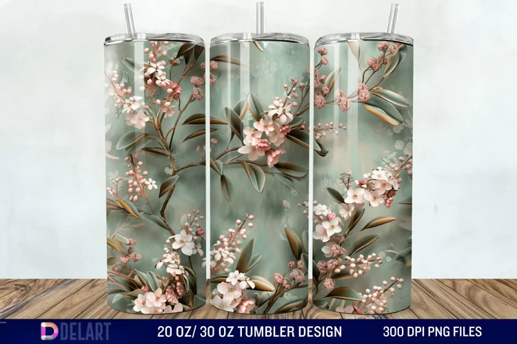 3D Vintage Acacia Flowers Tumbler Wrap