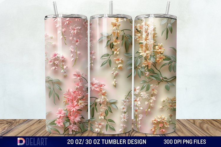 3D Vintage Acacia Flowers Tumbler Wrap example image 1