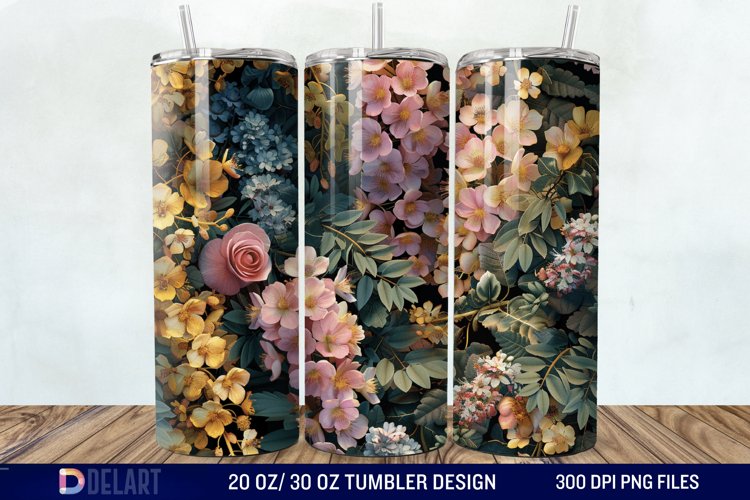 3D Vintage Acacia Flowers Tumbler Wrap example image 1