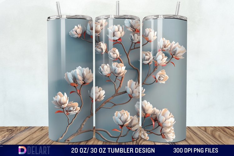3D Vintage Acacia Flowers Tumbler Wrap example image 1