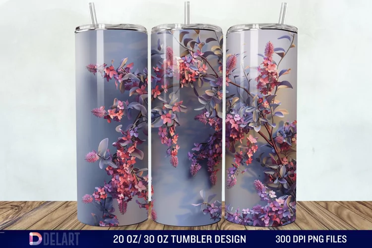 3D Vintage Acacia Flowers Tumbler Wrap