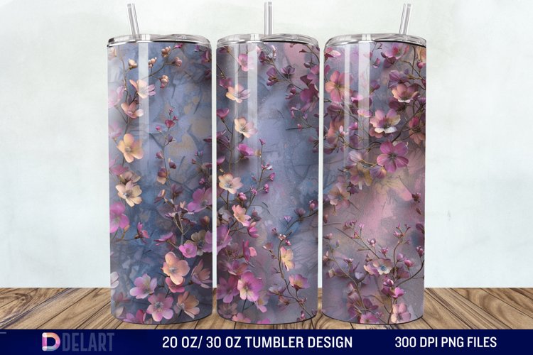 3D Vintage Acacia Flowers Tumbler Wrap example image 1