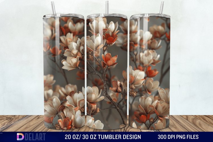 3D Vintage Acacia Flowers Tumbler Wrap example image 1