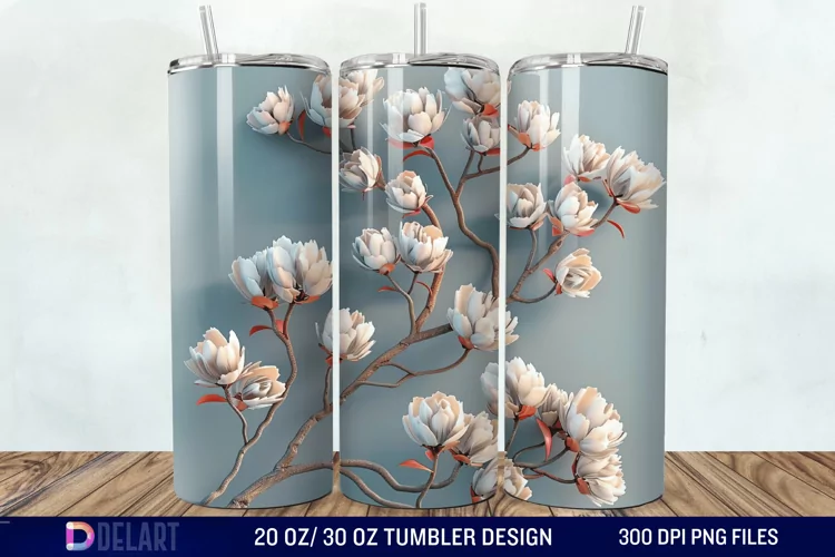 3D Vintage Acacia Flowers Tumbler Wrap