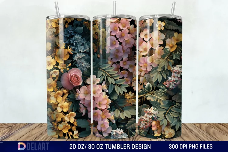 3D Vintage Acacia Flowers Tumbler Wrap