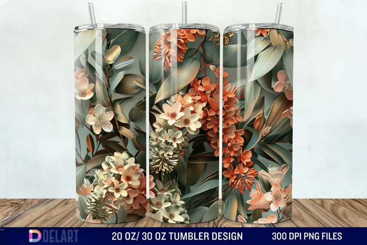 3D Vintage Acacia Flowers Tumbler Wrap