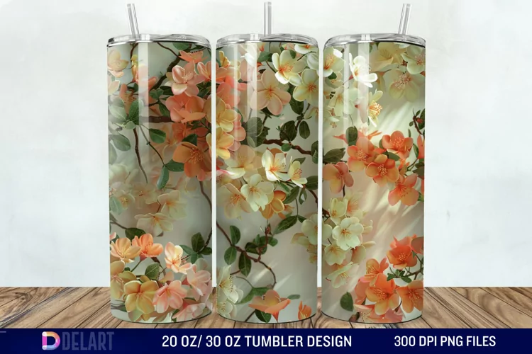 3D Vintage Acacia Flowers Tumbler Wrap