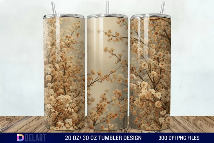 3D Vintage Acacia Flowers Tumbler Wrap