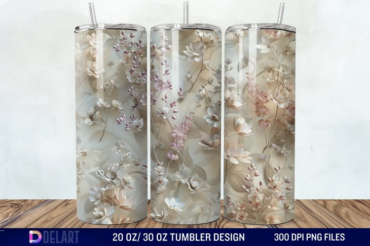 3D Vintage Acacia Flowers Tumbler Wrap example image 1