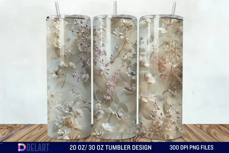 3D Vintage Acacia Flowers Tumbler Wrap