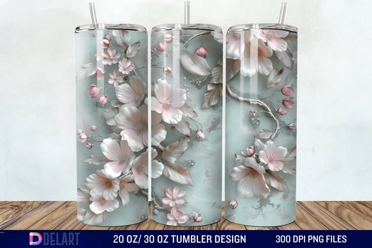 3D Vintage Acacia Flowers Tumbler Wrap example image 1
