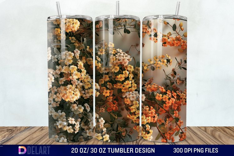 3D Vintage Acacia Flowers Tumbler Wrap example image 1