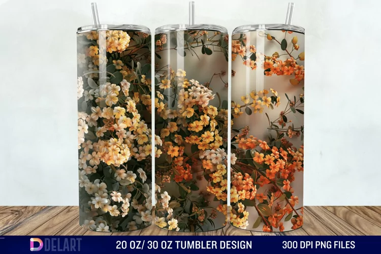 3D Vintage Acacia Flowers Tumbler Wrap