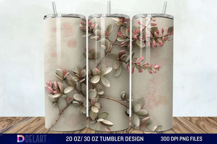3D Vintage Acacia Flowers Tumbler Wrap