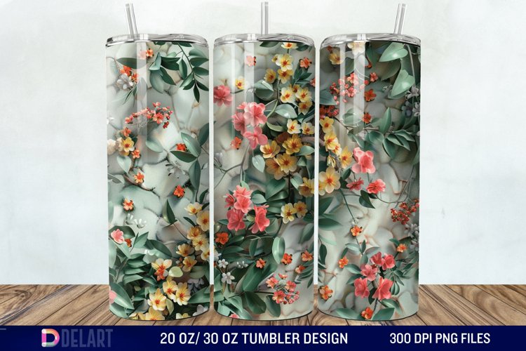 3D Vintage Acacia Flowers Tumbler Wrap example image 1