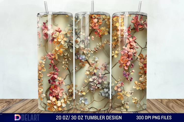 3D Vintage Acacia Flowers Tumbler Wrap