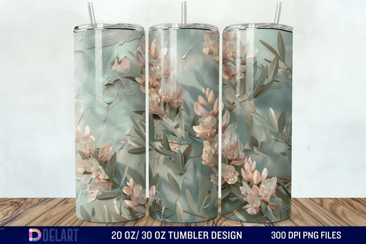 3D Vintage Acacia Flowers Tumbler Wrap