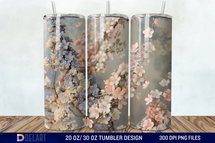 3D Vintage Acacia Flowers Tumbler Wrap example image 1