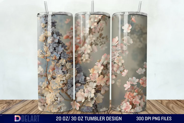 3D Vintage Acacia Flowers Tumbler Wrap