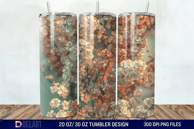 3D Vintage Acacia Flowers Tumbler Wrap example image 1