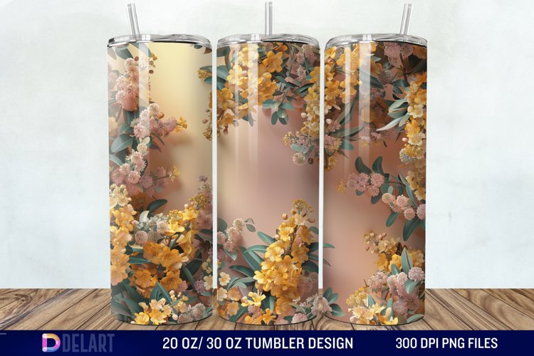 3D Vintage Acacia Flowers Tumbler Wrap example image 1