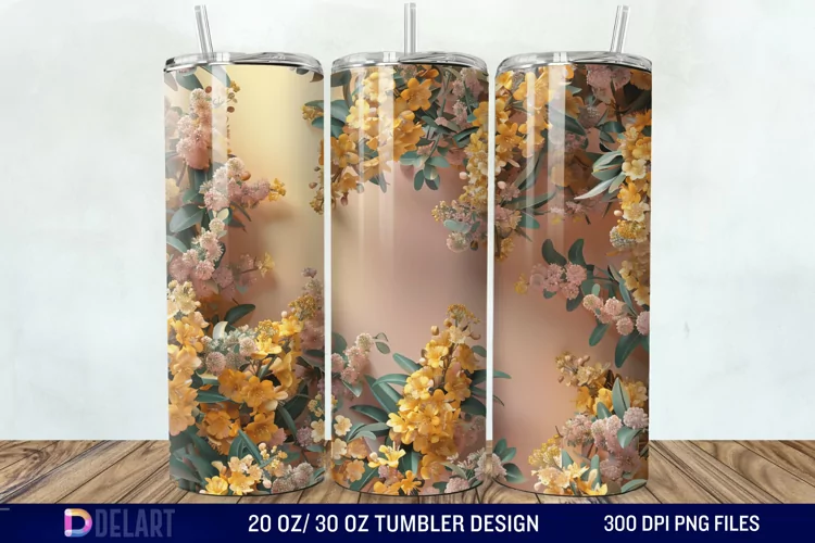 3D Vintage Acacia Flowers Tumbler Wrap