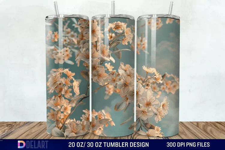 3D Vintage Acacia Flowers Tumbler Wrap