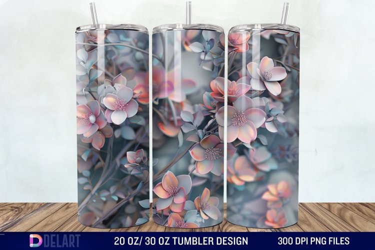 3D Vintage Acacia Flowers Tumbler Wrap example image 1