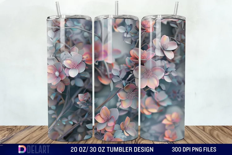 3D Vintage Acacia Flowers Tumbler Wrap