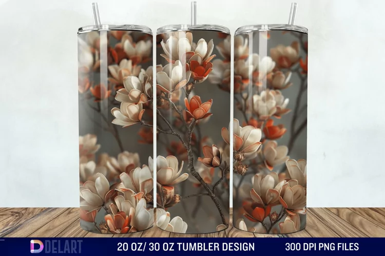 3D Vintage Acacia Flowers Tumbler Wrap