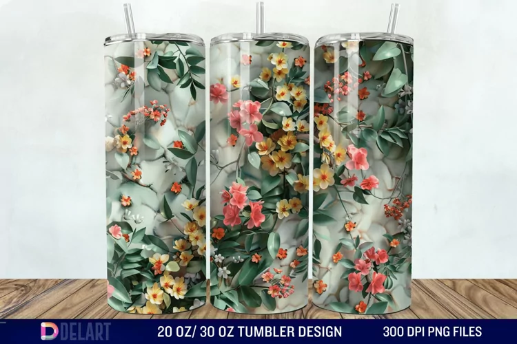 3D Vintage Acacia Flowers Tumbler Wrap