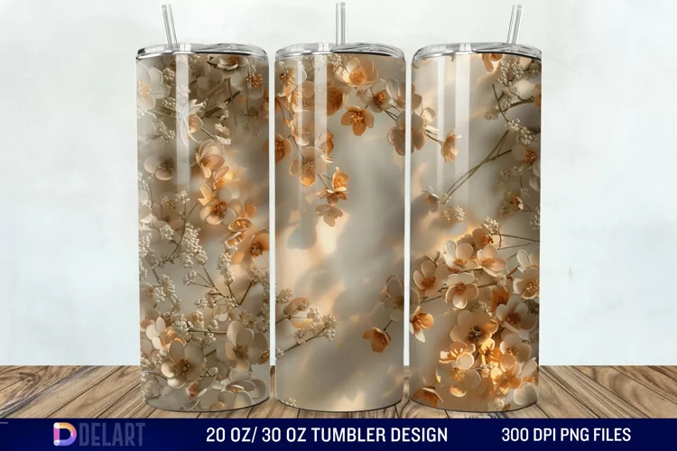 3D Vintage Acacia Flowers Tumbler Wrap