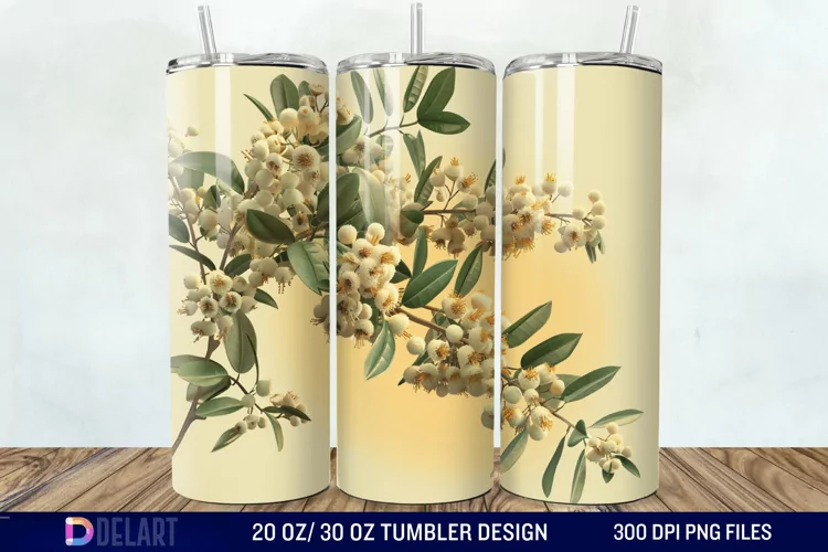 3D Vintage Acacia Flowers Tumbler Wrap