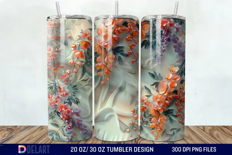 3D Vintage Acacia Flowers Tumbler Wrap