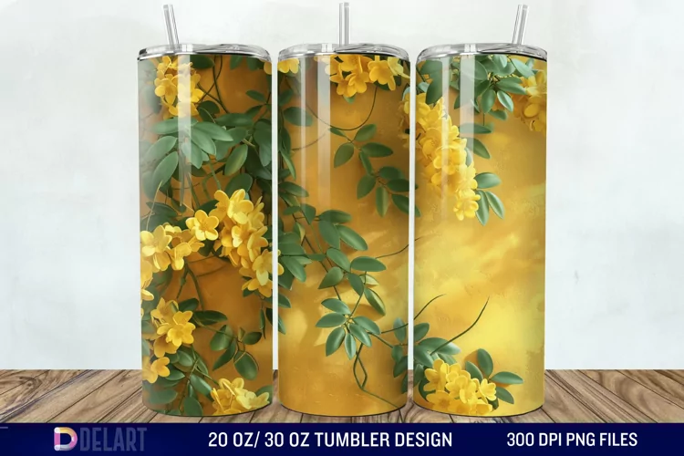 3D Vintage Acacia Flowers Tumbler Wrap