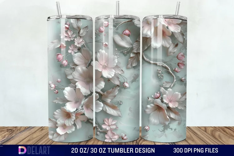 3D Vintage Acacia Flowers Tumbler Wrap