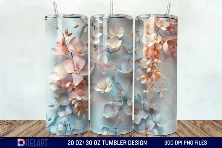 3D Vintage Acacia Flowers Tumbler Wrap