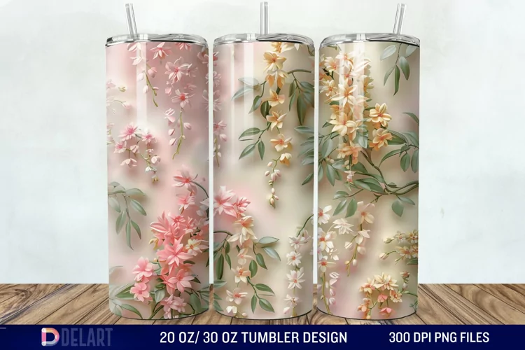 3D Vintage Acacia Flowers Tumbler Wrap